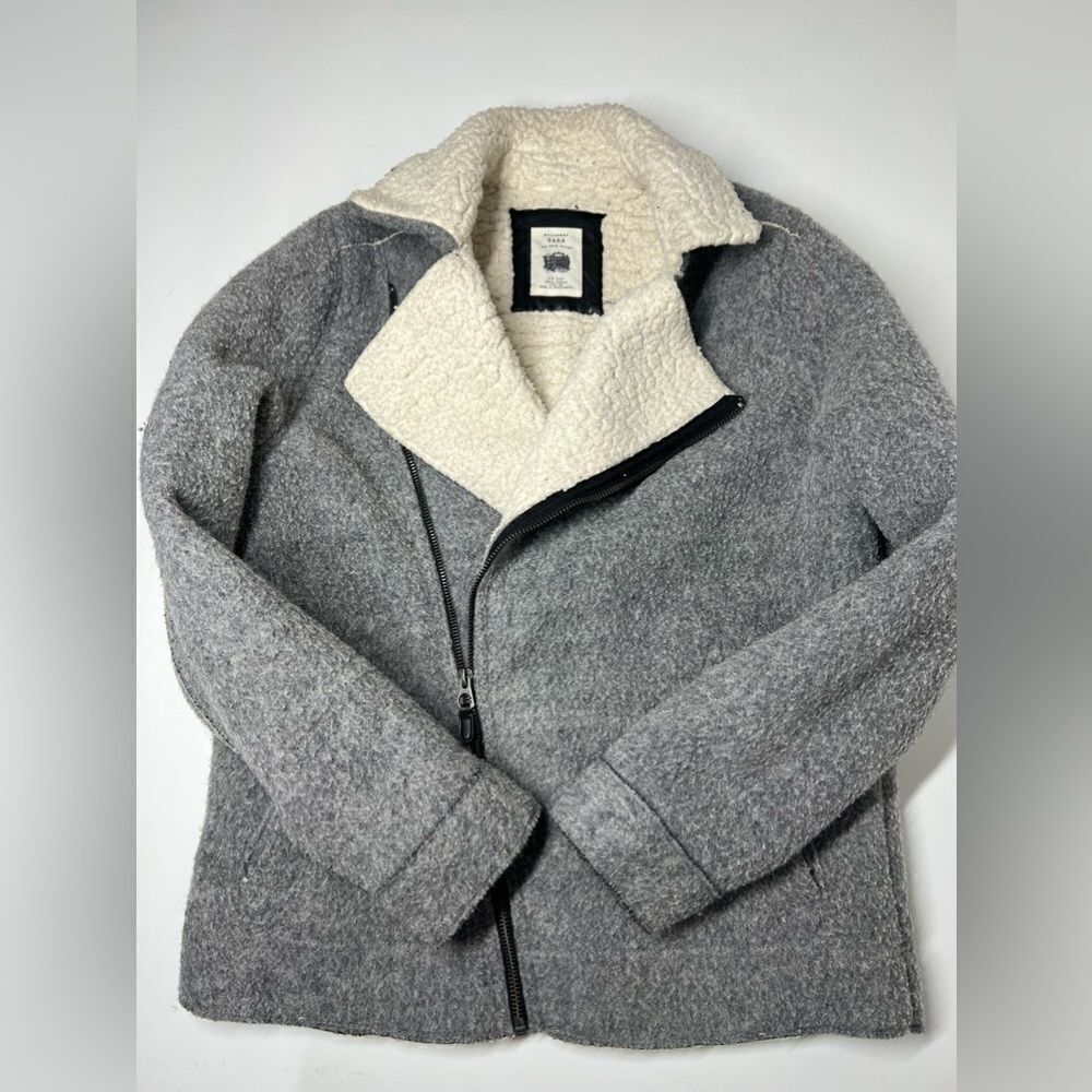 Zara Wool Jacket Coat Aviator Faux Fur Size 13-14Boys Gray White - Picture 9 of 15